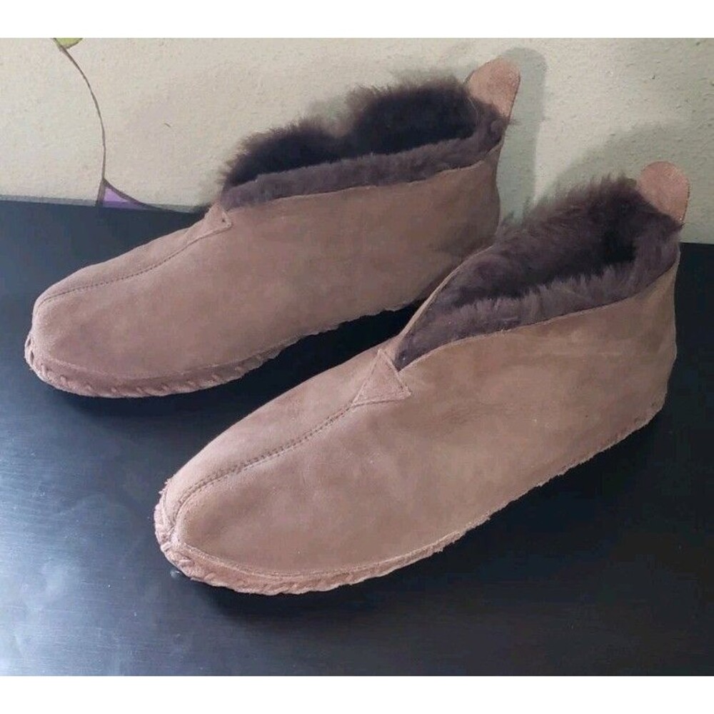 L.L.Bean Wicked Good Men's Suede Shearling Lined Slippers Brown Size 11 M